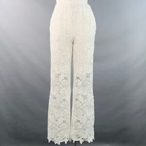 MARTIN MARTIN L White Polyester Lace Elastic Waistband Straight Casual Pants